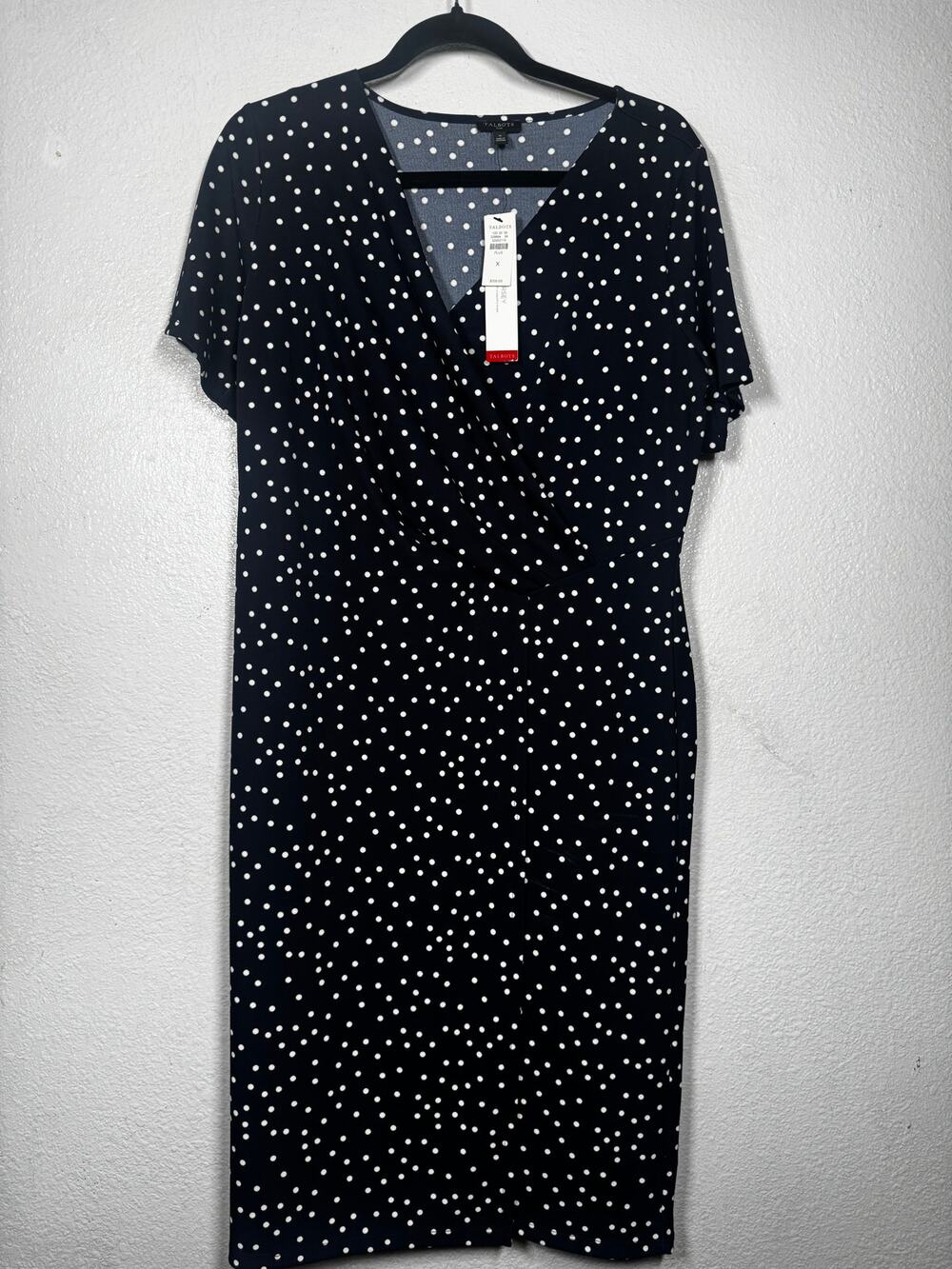 New Talbots Knit Jersey Faux-Wrap Dress Navy Blue White Polka Dot Sz 0X